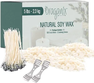 5 lb Art Craft Candle Wax Soy Wax Candle Making W/100 Pre-Waxed 6-Inch Wicks - Picture 1 of 6