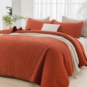 Set di Biancheria da Letto Trapuntata King Size (106X96 Pollici), 3 Pezzi Arancione Bruciato Autunno Luce Morbida - Foto 1 di 7