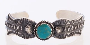 Native American Navajo Handmade Sterling Silver Bracelet with Turquoise - Picture 1 of 3