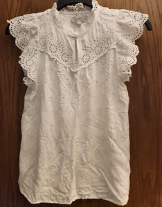 loft blouse medium petite white eyelet lace top - Picture 1 of 10