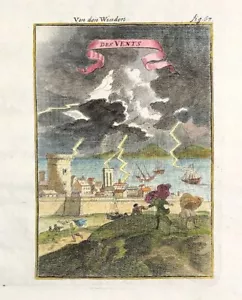 Alain Mallet Des Vents Winds Thunderstorm Lightning 1683 Placa de cobre original - Imagen 1 de 3
