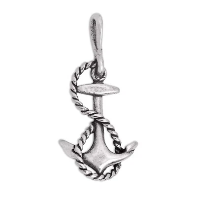 Ancla de barco con cuerda 3D 925 plata esterlina maciza colgante HECHO EN EE. UU. Foto 1 de 4