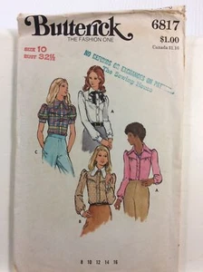 1970s Butterick  6817 Vintage Sewing Pattern Women Blouse Size 10 - Picture 1 of 7