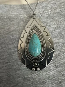 J CREW Türkis Crackle Marmor Träne in Silber Halskette Neu ohne Etikett Neu 💗239 - Bild 1 von 5