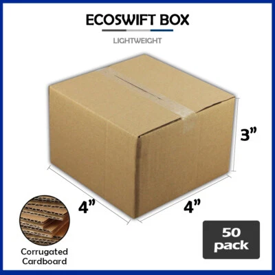 50 4x4x3 "EcoSwift" Brand Cardboard Box Packing Mailing Shipping Corrugated - Image 1 of 4