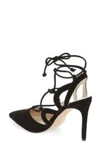 LOUISE ET CIE WOMENS JUNIPER ANKLE TIE BLK SUEDE STILETTO PUMP HEELS SZ 8 M - Picture 1 of 10