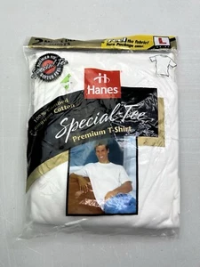 Vtg 2-Pack Hanes 1998 Crew Neck Deluxe Ringspun Cotton T Shirt Mens Size L White - Picture 1 of 2