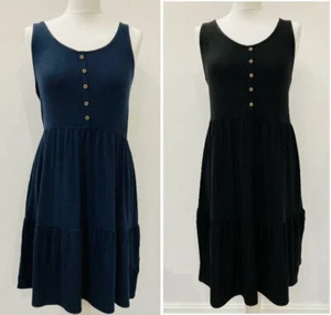 New Ladies Tiered Summer Dress Navy & Black Ex High Street Sz 6 - 24 rrp £24 - Picture 1 of 12