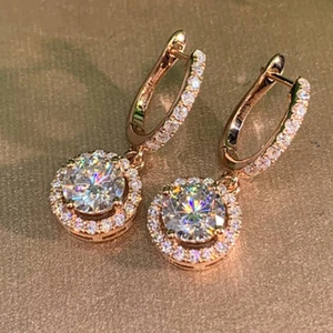 Eleganti orecchini goccia da donna placcati oro rosa 14 kt gioielli una coppia/set - Foto 1 di 6
