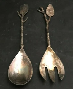VINTAGE SILVER PLATE SALAD SERVING SPOON AND FORK SET - Picture 1 of 1