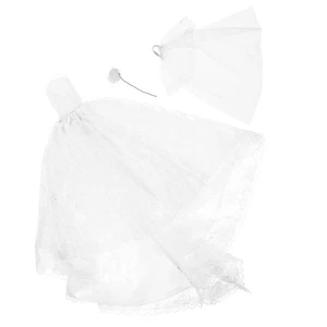 Mini Doll Wedding Dress Veil Headdress Baby Bride Bridal Shower - Picture 1 of 12