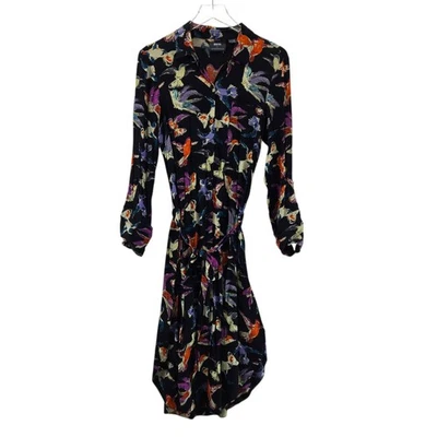 Vestido Camisa Anthropologie Maeve Midi Talla 8 Martina Bird Manga Larga Negro Multi Foto 1 de 4