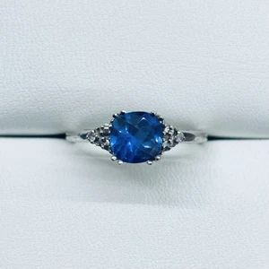 1 Ct 10k White Gold Cushion Cut Tanzanite & Diamond Wedding Ring Size 5.5 JWBR - Picture 1 of 6