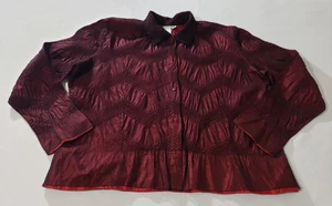 Top blusa con bottoni Coldwater Creek donna XXL rosso nero vacanze poli pieghe - Foto 1 di 5
