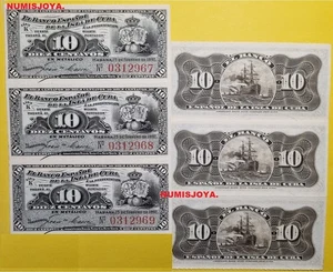 SPAIN COLONIAL SPANISH BANK 2 1897 UNCIRCULATED 10 Cent Banknotes. - Picture 1 of 1