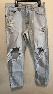 Vintage Destroyed Levi’s 550 Painted Jeans W31 L30 90s Classic Faded Blue Denim - Picture 1 of 11