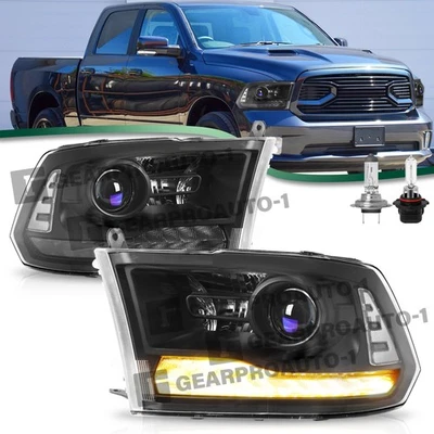 Black Housing LED DRL Projector Headlight For 2013-2018 Dodge Ram 1500 2500 3500 Foto 1 de 4