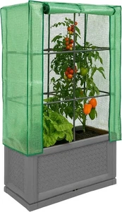 Planter Box with Greenhouse Outdoor Raised bed PE Cover and Trellis Large - Picture 1 of 8