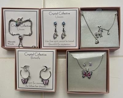 5 piezas KOHL’S Cristal Colectivo Unicornio Mariposa Collar Pulsera Pendientes ¡NUEVO! Foto 1 de 4