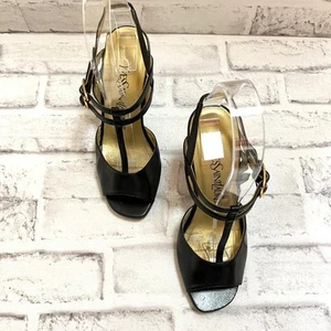 Women 4.5US Yves Saint Laurent Sandals Heels Leather Black Classic Paris Design - Picture 1 of 13