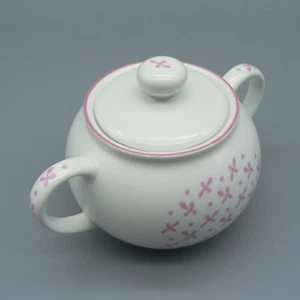 NINA CAMPBELL PINK SPRIG HANDLED LIDDED SUGAR BOWL REPLACEMENTS EXCELLENT 1980’S - Picture 1 of 16