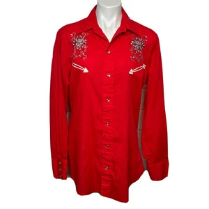 Camicia western vintage California Ranchwear H Bar C coda lunga rossa cowboy cowgirl - Foto 1 di 11