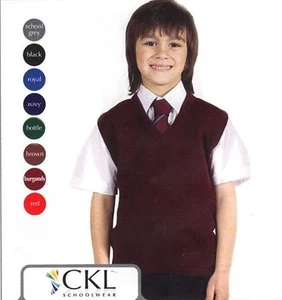 BOYS SCHOOL UNIFORM SLEEVELESS V NECK WOOL MIX SLIPOVER / BOYS WOOL TANKTOP - Picture 1 of 1