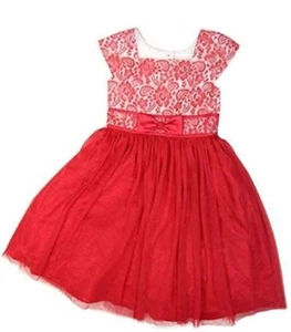 Jona Michelle Girls' Size 5 Special Occasion Dress, Red Lace/Mesh - Picture 1 of 1