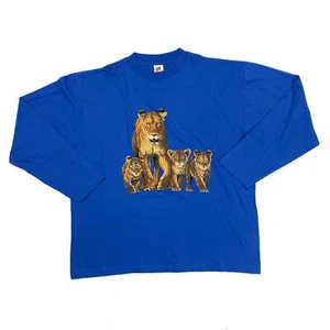 Vintage HANES Tiger Cubs Animal Wildlife Graphic Long Sleeve T-Shirt XL Blue - Picture 1 of 3