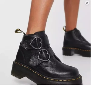 Dr. Martens Devon Heart Leather Platform Black Milled Nappa Boots Womens US 5 - Picture 1 of 20