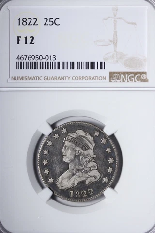 1822 Capped Bust Quarter NGC F12 Super Nice, Rare Piece AHHM Cover
