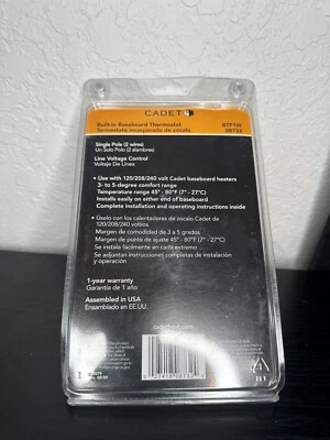 Cadet Thermostat Kit Electric Baseboard Heater Model BTF1W - 08732 22 Amp White - Image 1 of 3