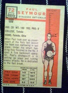 1957 Topps Basketball #72 Paul Seymore Syracuse Nats 57T-72A - Picture 1 of 2