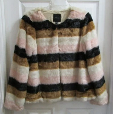 Forever 21 Jacket Coat Women's Medium Colorful Faux Fur Pink Strips Multicolor - Image 1 of 4