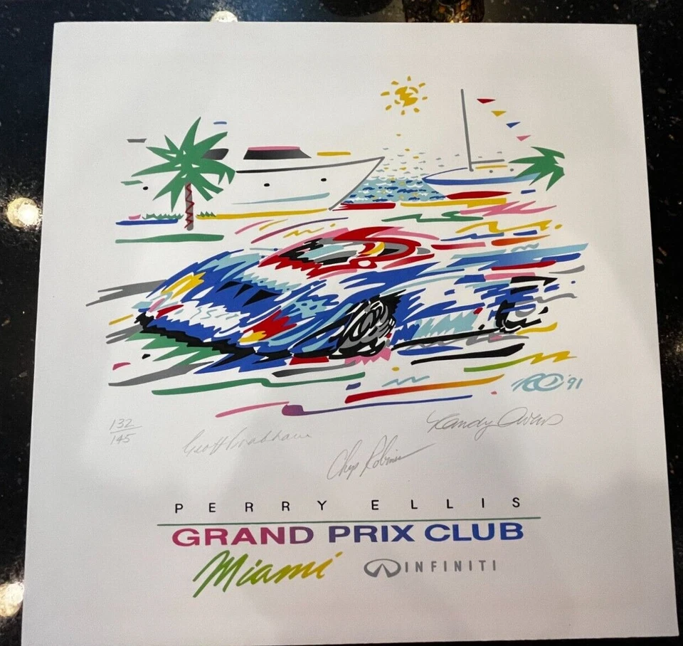 1991 Miami GRAND PRIX CLUB #/145 Serigraph Randy Owens signed Geoff Brabham & Ch - Image 1 of 4