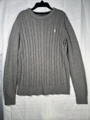 Polo Ralph Lauren Cable Knit  Men’s Small Gray Sweater With The White Pony Logo - Image 1 of 4