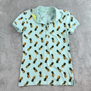 Aeropostale Top Womens Turquoise Pineapple Print Short Sleeve Casual Vacation - Picture 1 of 13