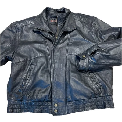 Chaqueta de bombardero de cuero vintage Charles Klein para hombre XL negra forro de cremallera completa Foto 1 de 4