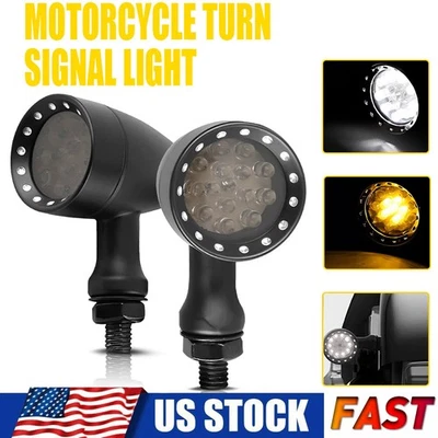 2x Luz intermitente ámbar delantero LED negro bala motocicleta para Harley Foto 1 de 4