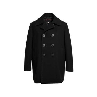 Abrigo de Colección Grande Schott DUR O JAC Doble Pecho Negro Lana Acolchado Forro Guisante Foto 1 de 4