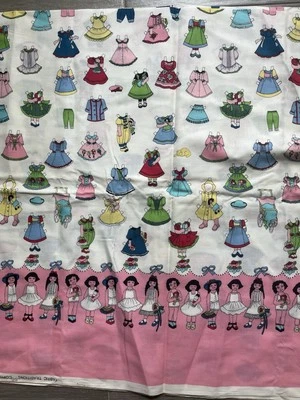 Vtg Pink Paper Doll Border Fabric Traditions Mouse Feathers #5219 1.25 Y x 45" - Image 1 of 4