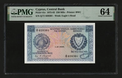 i-000171 Cyprus 250 Mils 1980. PMG 64 - Image 1 of 2