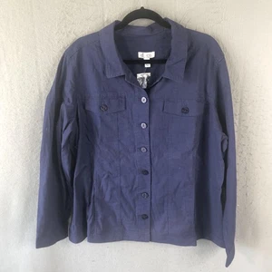 Denim & Company Jacket Womens XL Linen Blend Button Front Long Sleeve Topper - Picture 1 of 14
