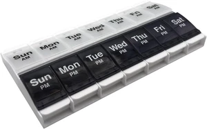 Push Button 7-Day Pill Case,Medicine Planner,Vits Organizer,2x Day AM/PM Contain - Picture 1 of 7