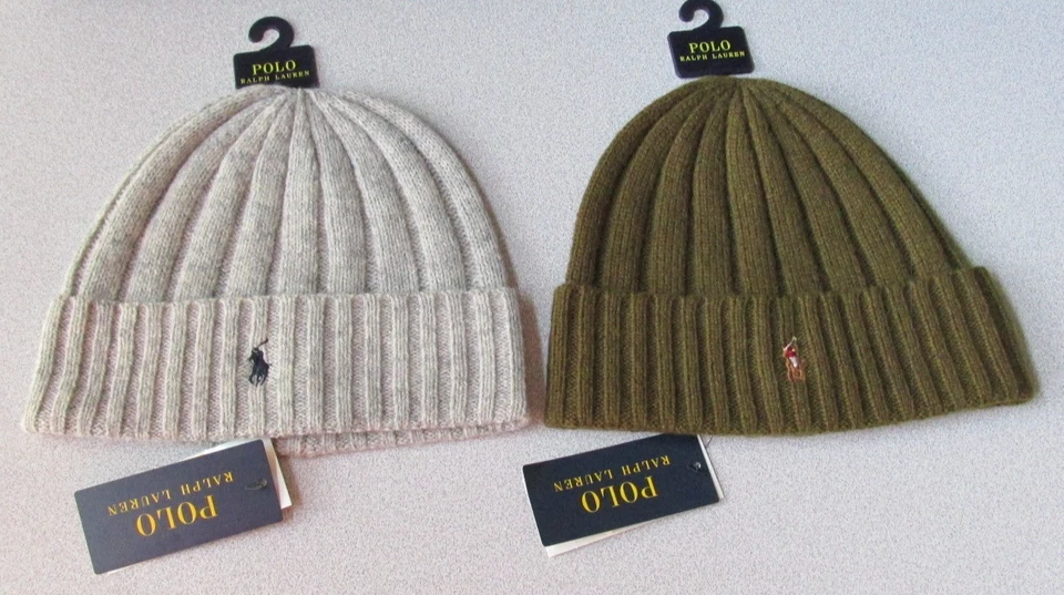NEW MENS POLO RALPH LAUREN WOOL BLEND RIBBED CUFFED WINTER HAT BEANIE OS - Image 1 of 1