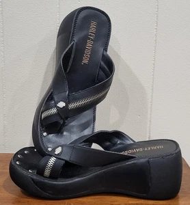 Harley-Davidson Leather Studded Slip On Sandles Heels Black Size 8m  - Picture 1 of 11