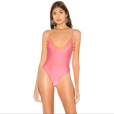 Tularosa Pom Pom Pink Yellow One Piece Swimsuit Size Medium - Image 1 of 3