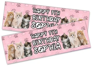 x2 Personalised Birthday Banner Cats Design Kids Party Decoration 468 - Foto 1 di 4