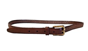 Talbots Leather Belt Ladies Sz XL Woven Braided Brown Brass Metal Buckle 2021 - Picture 1 of 12
