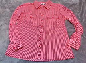 Notations Petite Red and White Striped Button Up Blouse PM Top Business Casual - Picture 1 of 6